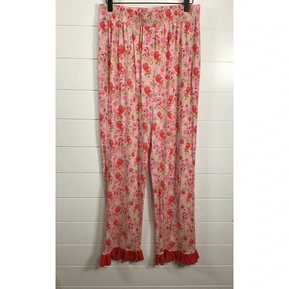Strawberry Shortcake Sweet Peas Womens Pajama Set sz XL Pink Sleepwear Comfort